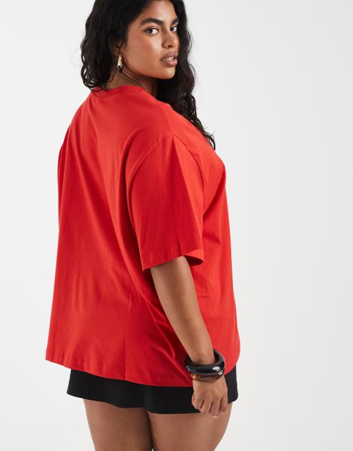 ASOS DESIGN Curve - Rød oversized T-shirt med kirsebærgrafik, 4 af 4