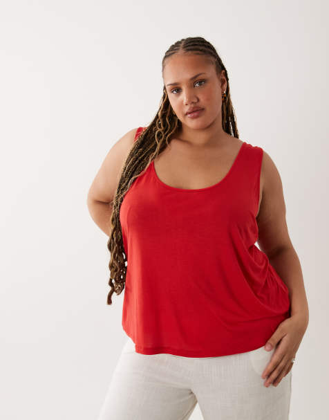 ASOS DESIGN Curve - Rød semitransparent tanktop med dyb rund hals - view 1