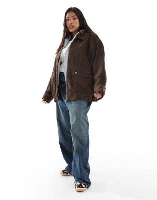 Asos Curve Asos Design Curve Real Suede Oversized Bomber Jacket In Brown