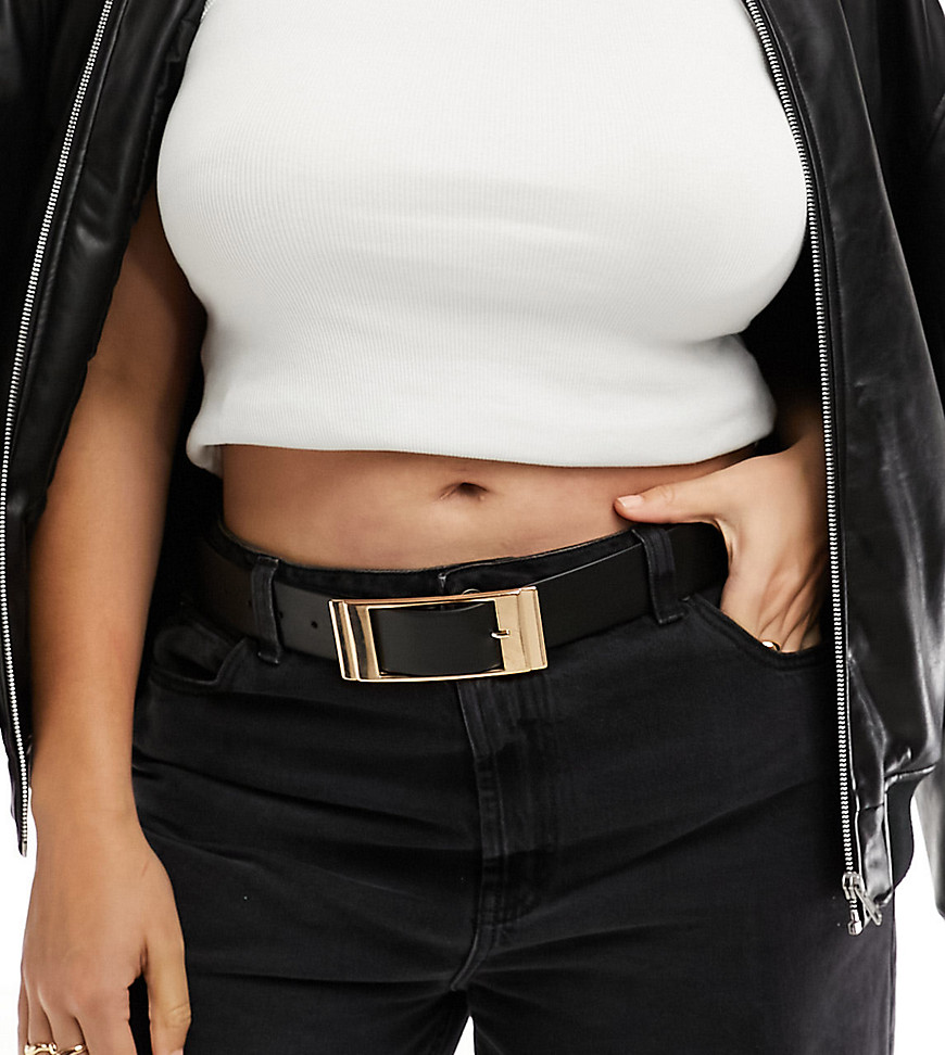 ASOS DESIGN CURVE rectangular buckle waist and hip jeans belt-Black