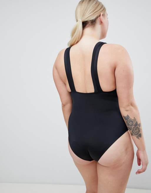 ASOS DESIGN - Curve - Recycled badpak in zwart en met mesh-inzetstuk, 2 van 4