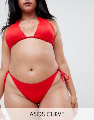 ASOS DESIGN – Curve – Recycled – Bikiniunderdel med knytning i sidan-Röd