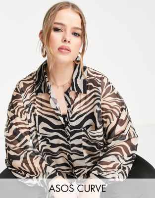 ASOS DESIGN Curve recycled blend oversized mesh shirt in animal