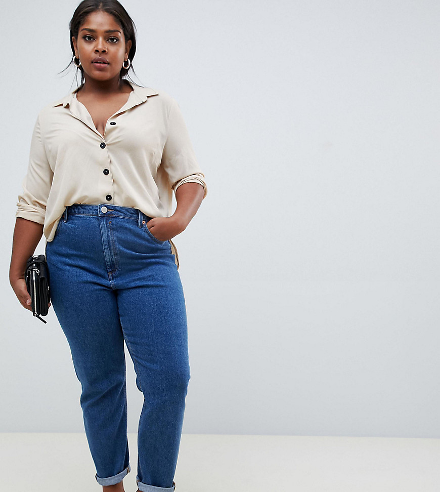 ASOS DESIGN Curve – Recycled – Farleigh – Blå slim mom jeans med hög midja