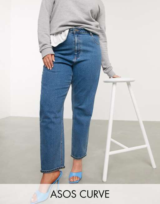 ASOS DESIGN Curve recycled high rise farleigh 'slim' mom jeans in dark wash