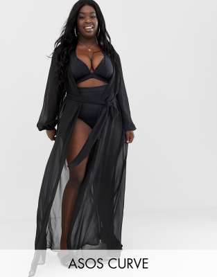 black maxi beach kimono