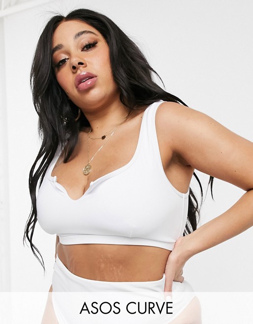 ASOS DESIGN curve recycled mix and match crop bikini top with notch in white