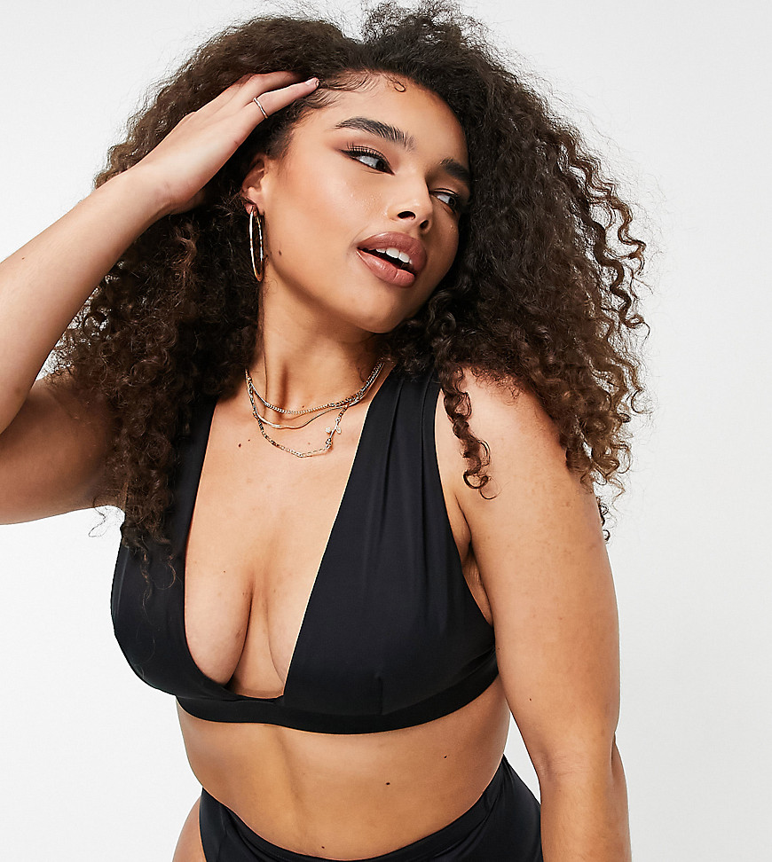 ASOS DESIGN Curve recycled mix and match gathered deep band crop bikini top in black