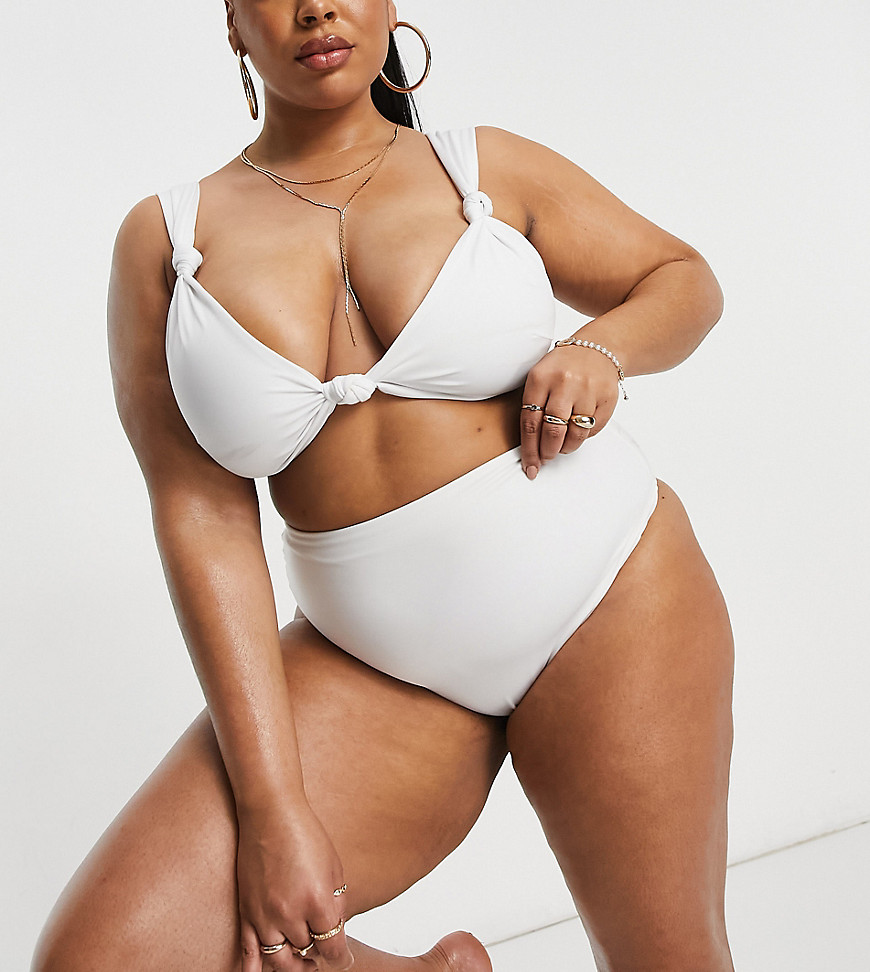 ASOS DESIGN curve recycled mix and match high waist bikini bottom in white