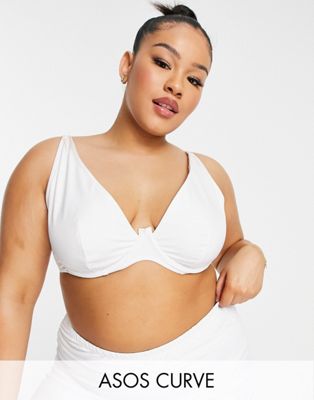 ASOS CURVE ASOS DESIGN CURVE MIX AND MATCH STEP FRONT UNDERWIRE BIKINI TOP IN WHITE