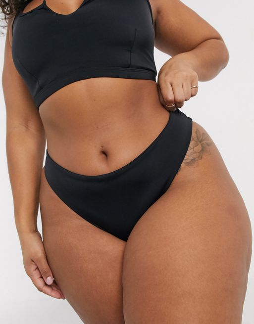 ASOS DESIGN curve recycled mix and match thong bikini bottom in black