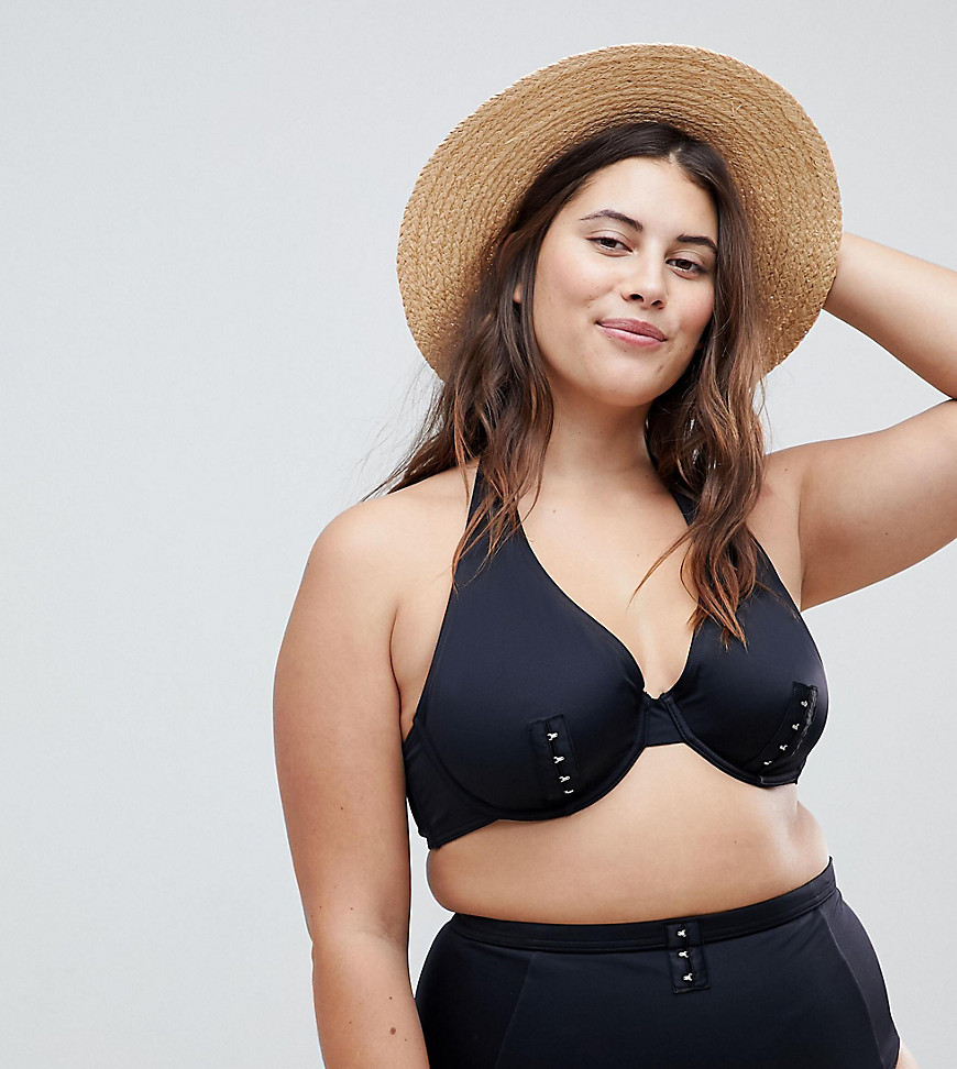 ASOS DESIGN Curve recycled Mix and Match Underwired Bikini Top with Hook and Eye-Black