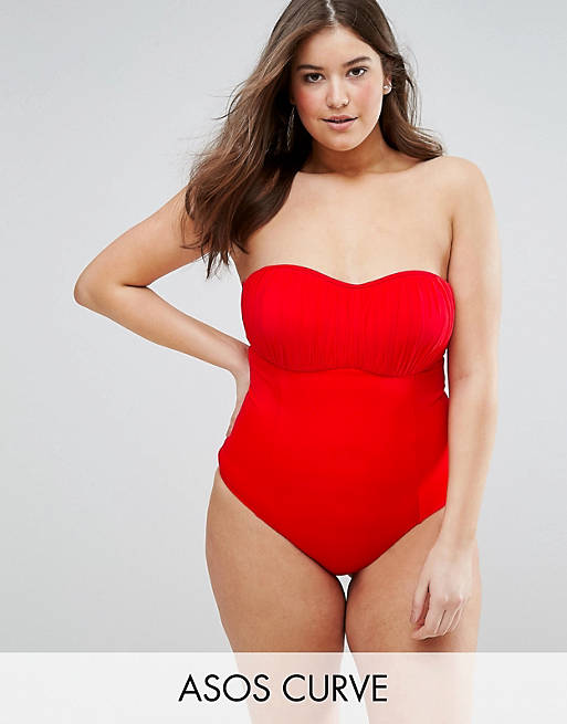 ASOS DESIGN Curve recycled Ruched Bandeau Swimsuit
