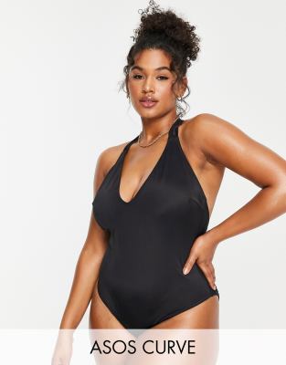 ASOS DESIGN Curve T back swimsuit in black