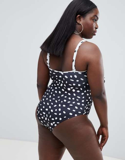 ASOS Design - Curve - Recycled - Zwierig bandeau-badpak in gemengde stippelprint, 2 van 4