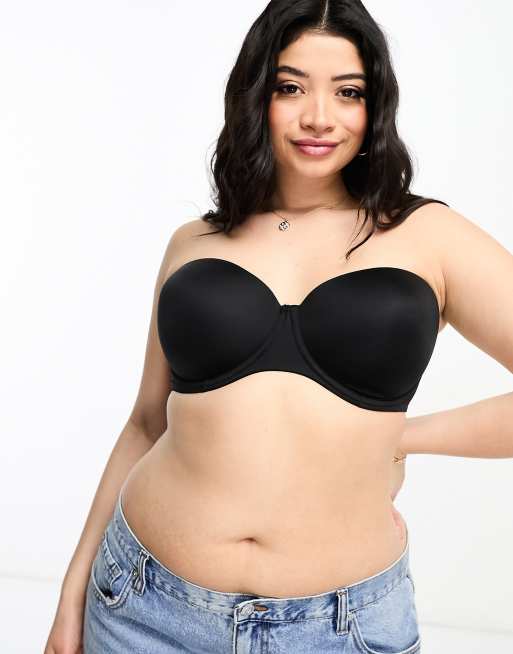 ASOS DESIGN Curve - Reggiseno multiposizione in microfibra sagomato nero senza spalline