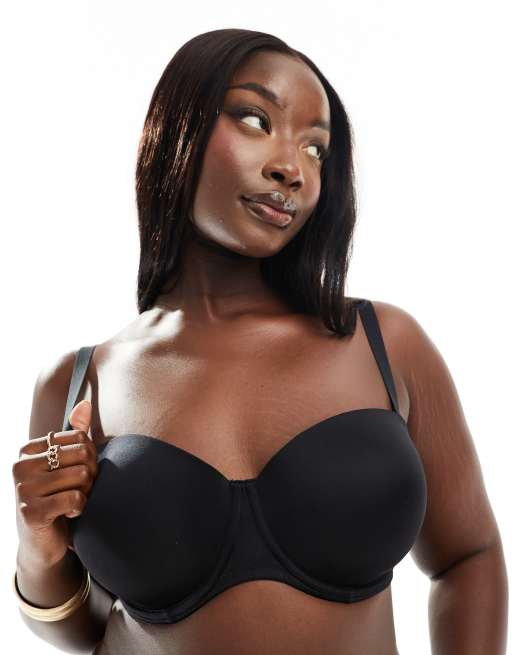 ASOS DESIGN Curve Reggiseno multiposizione in microfibra sagomato nero senza spalline ASOS