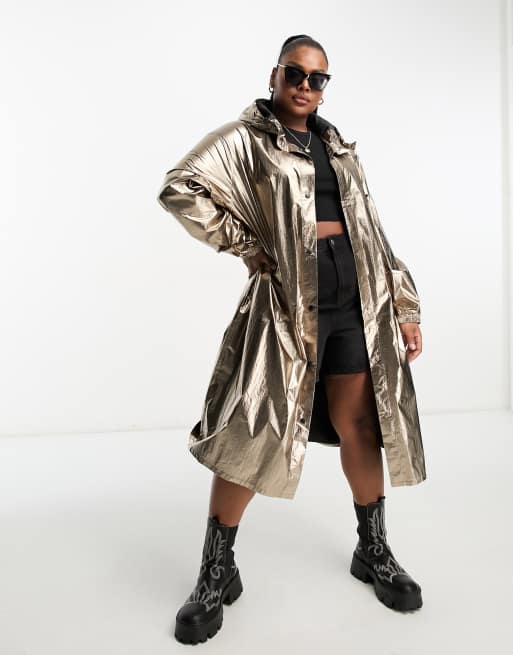 ASOS DESIGN Curve - Regn-parka i metallisk gunmetal
