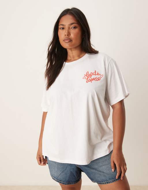 ASOS DESIGN Curve – Regular-Fit-T-Shirt in Weiß mit „Café Le Espresso“-Rückenprint, 3 von 4