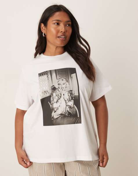 ASOS DESIGN Curve - Regular-fit T-shirt met gelicentieerde Marilyn Monroe-print in wit - view 1