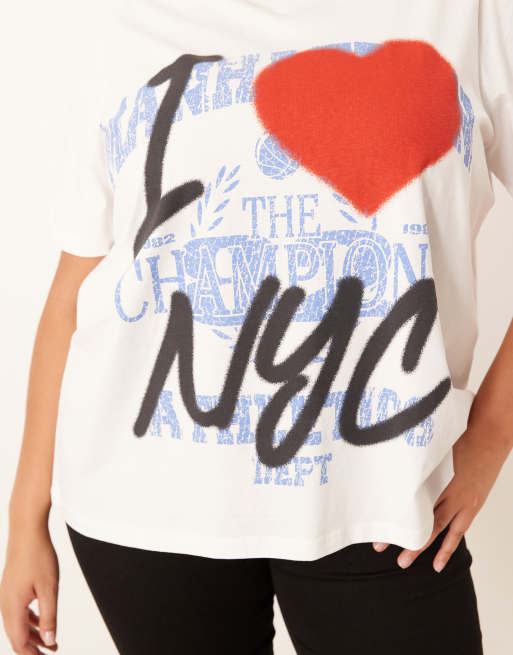 ASOS DESIGN Curve - Regular-fit T-shirt met grafische NYC-print in wit, 3 van 4