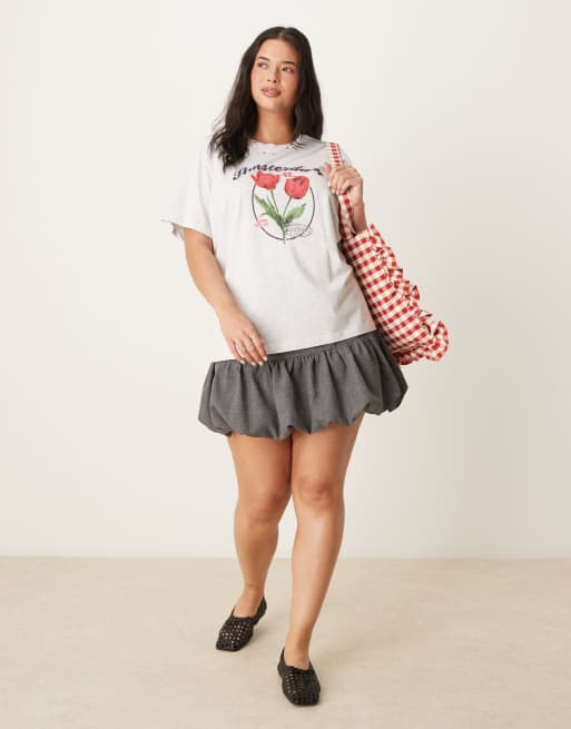 ASOS DESIGN Curve regular fit T-shirt with Amsterdam tulip graphic in ice heather