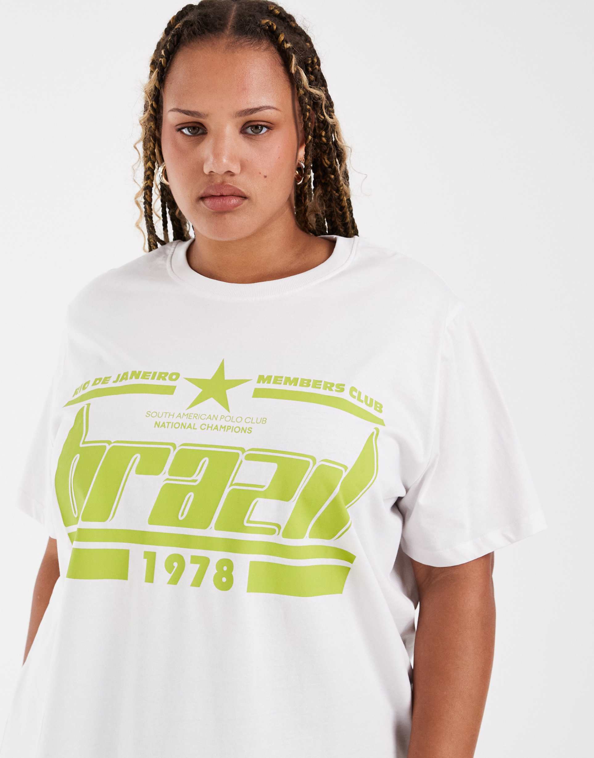 asos design curve regular fit t-shirt with brazil graphic in white and green