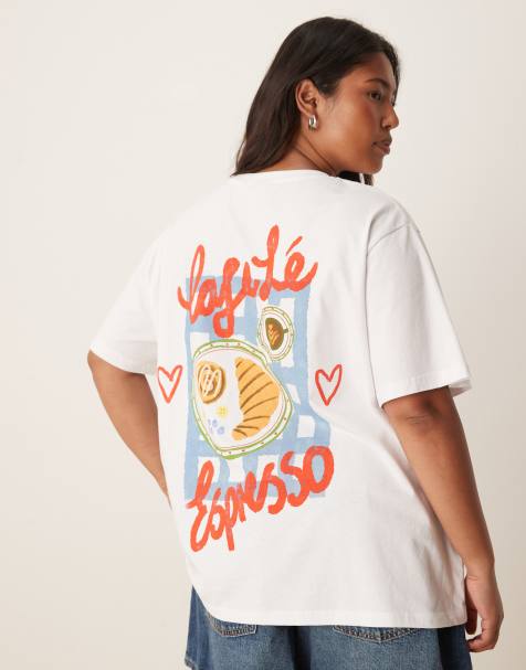 ASOS DESIGN Curve regular fit t-shirt with cafe lé espresso back print graphic in white - view 1