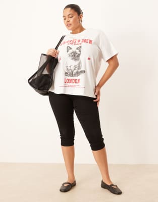 Asos Curve Asos Design Curve Regular Fit T-shirt With Cat Cafe Graphic In White