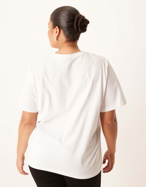ASOS DESIGN Curve regular fit T-shirt with Cat Cafe graphic in white