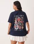 [ASOS Curve] ASOS DESIGN Curve regular fit t-shirt with Como Italy floral print in navy XL NAVY