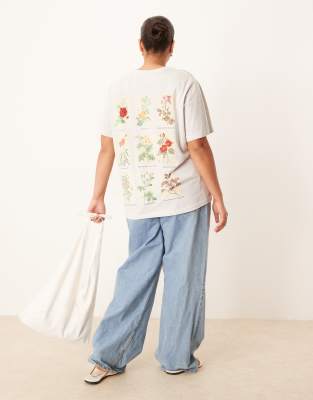Asos Curve Asos Design Curve Regular Fit T-shirt With Floral Chart Graphic In Gray