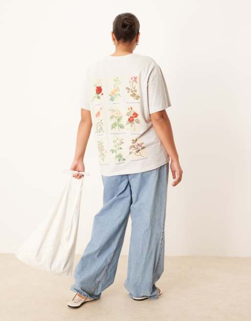 ASOS DESIGN Curve regular fit T-shirt with floral chart graphic in ice heather