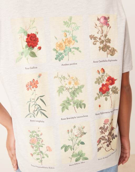 ASOS DESIGN Curve regular fit T-shirt with floral chart graphic in ice heather