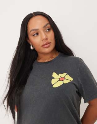 Asos Curve Asos Design Curve Regular Fit T-shirt With Flower Market Art Graphics In Gray