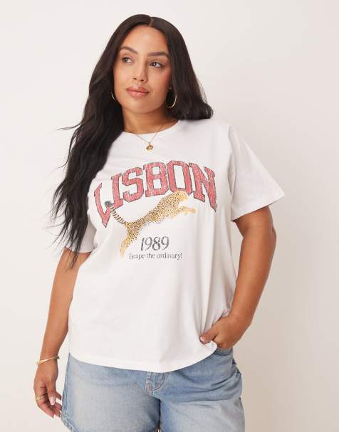 ASOS DESIGN Curve regular fit t-shirt with lisbon graphic in white - view 1