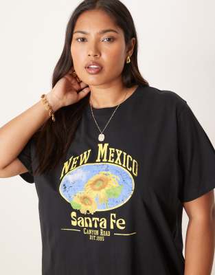 Asos Curve Asos Design Curve Regular Fit T-shirt With New Mexico Sunflower Graphic In Black