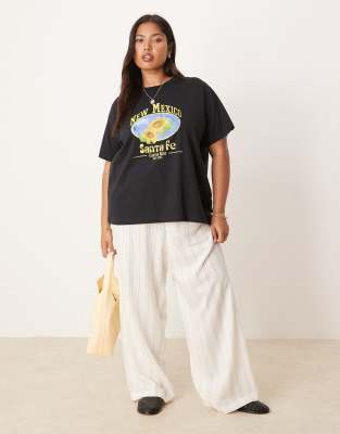 Asos Curve Asos Design Curve Regular Fit T-shirt With New Mexico Sunflower Graphic In Black