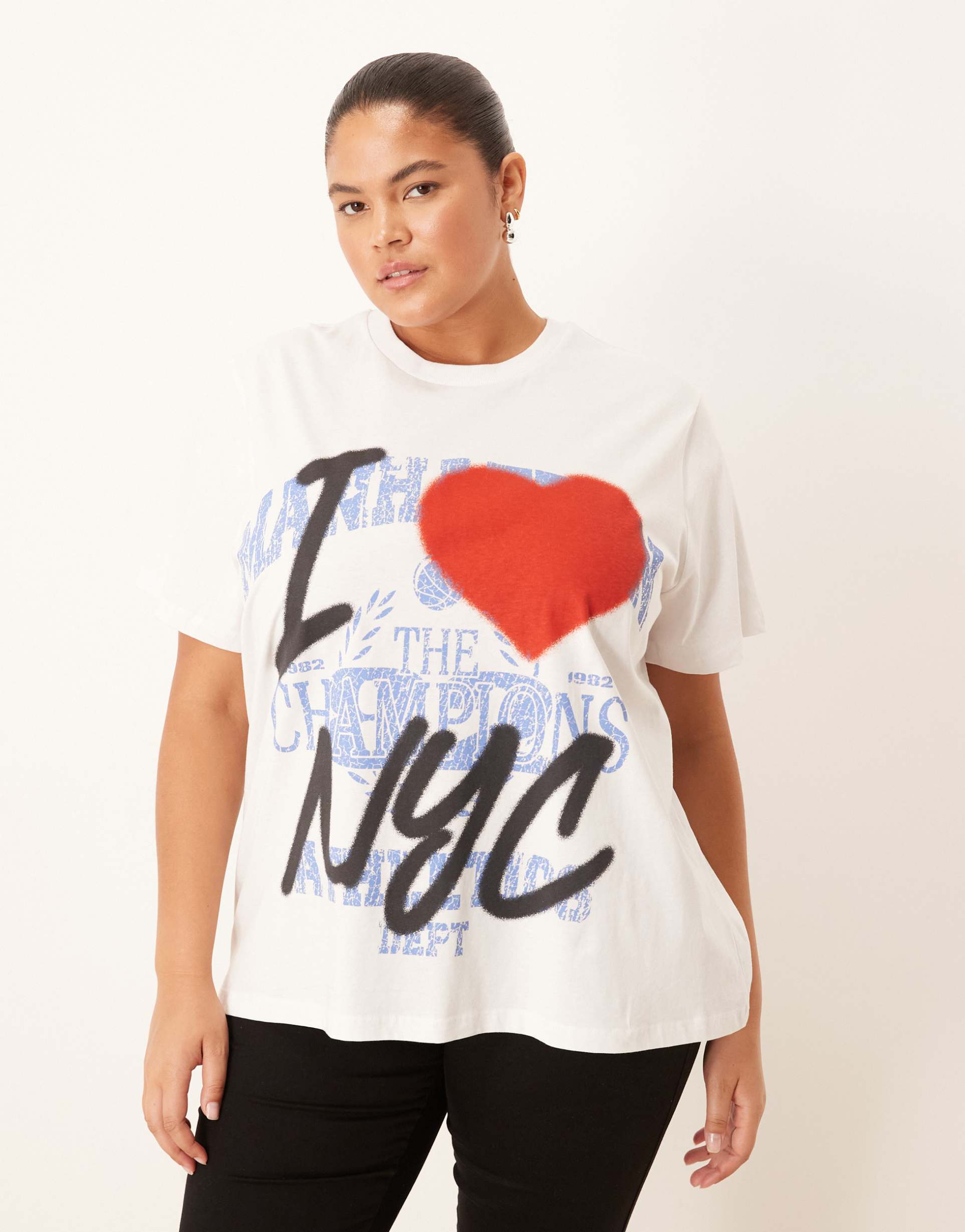 asos design curve regular fit t-shirt with nyc graphic in white