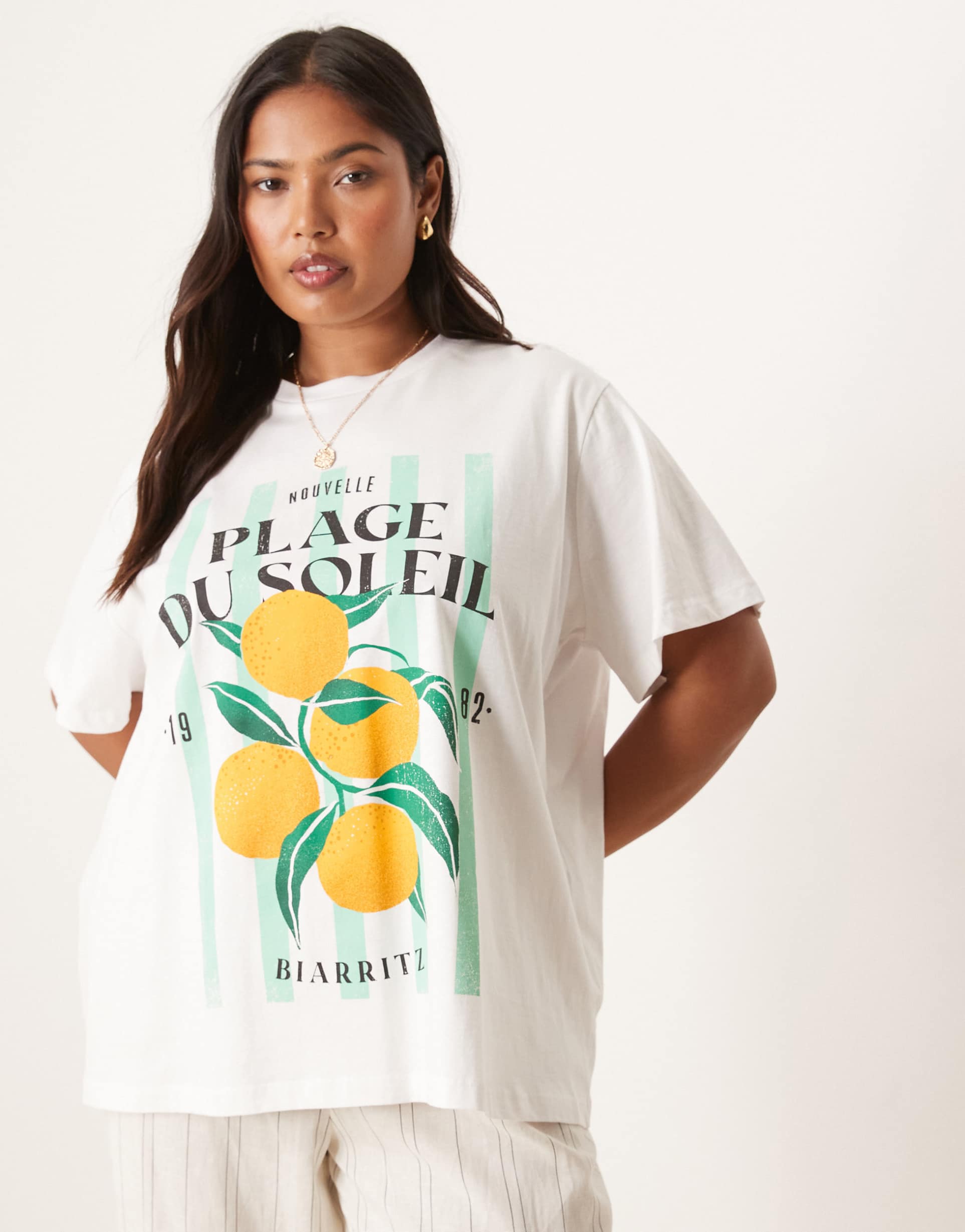 asos design curve regular fit t-shirt with orange fruit graphic in white