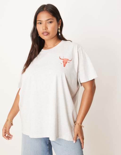 ASOS DESIGN Curve regular fit T-shirt with rodeo cowboy graphic in ice heather