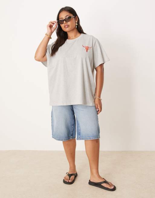 ASOS DESIGN Curve regular fit t-shirt with rodeo cowboy graphic in ice marl, 2 of 4