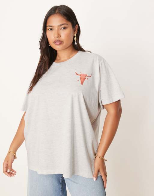 ASOS DESIGN Curve regular fit t-shirt with rodeo cowboy graphic in ice marl, 4 of 4