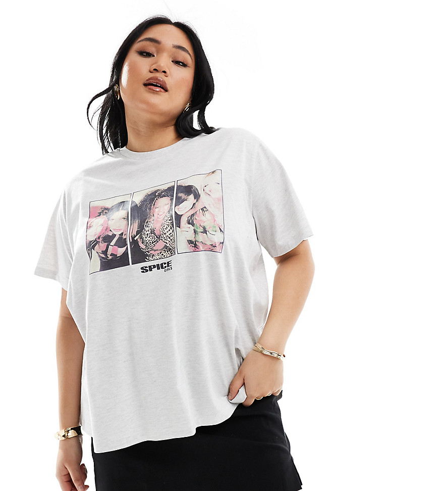 ASOS DESIGN Curve regular fit t-shirt with spice girls licence graphic in grey marl-White