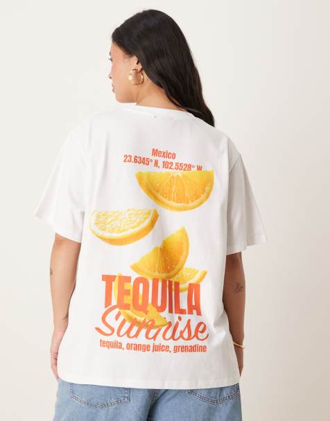 ASOS DESIGN Curve regular fit t-shirt with tequila cocktail graphic in white - view 1