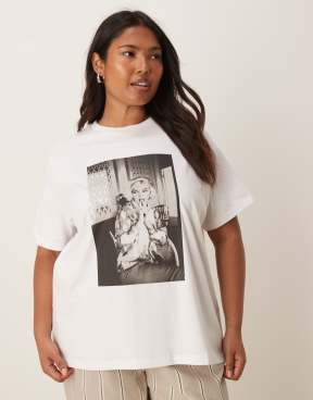 ASOS DESIGN Curve - Regulär geschnittenes T-Shirt in Weiß mit lizenziertem Marilyn Monroe-Print