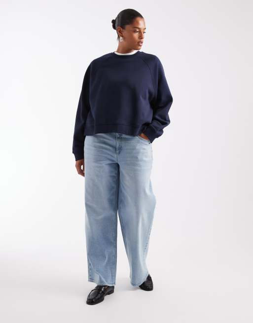 ASOS DESIGN Curve regular raglan brushback sweat in navy, 2 of 4