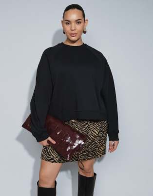 Asos Curve Asos Design Curve Regular Raglan Brushback Sweatshirt In Black