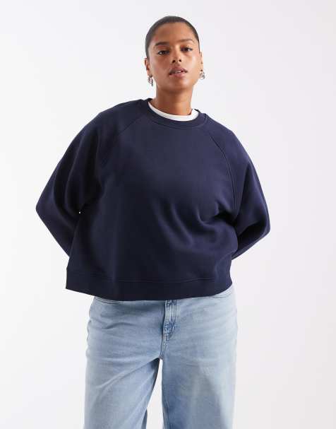 ASOS DESIGN Curve regular raglan sweat i børstet kvalitet i navy - view 1