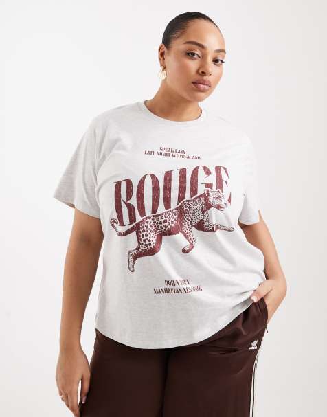 ASOS DESIGN Curve regular t-shirt with leopard graphic in ice marl